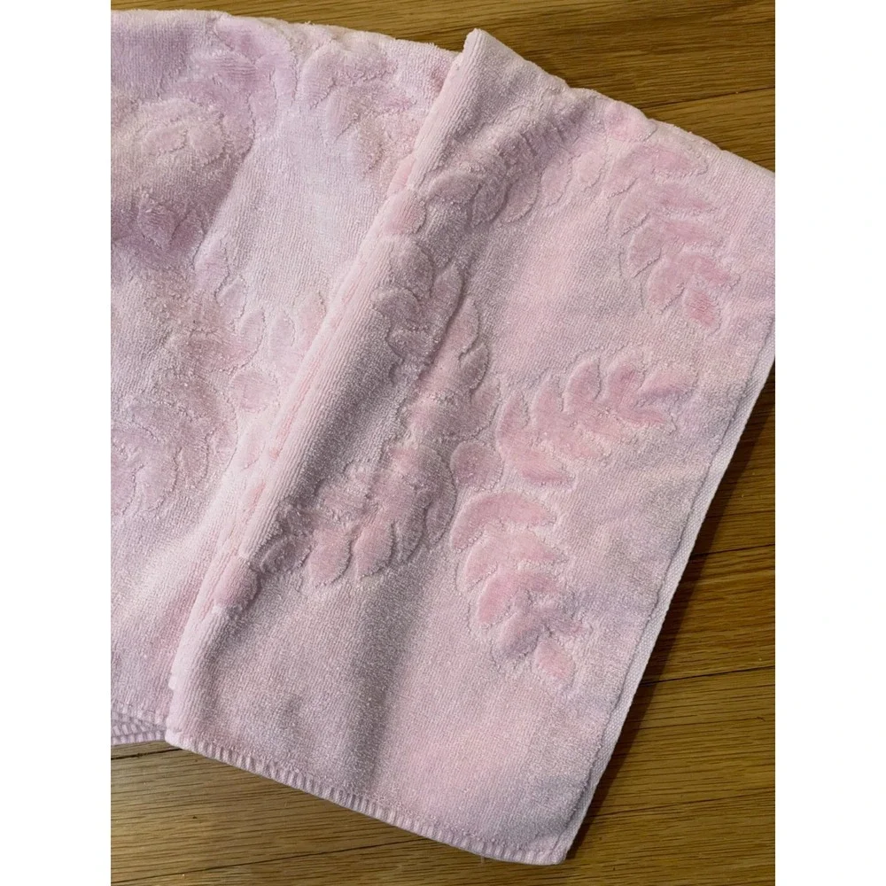 Vintage Cannon Pink‎ Fig Leaf 4 Hand Towel Set Sculpted Textured Cotton USA
